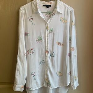 Jane + Delancey Long Sleeve Shirt w/ Colorful Food and Drink Print